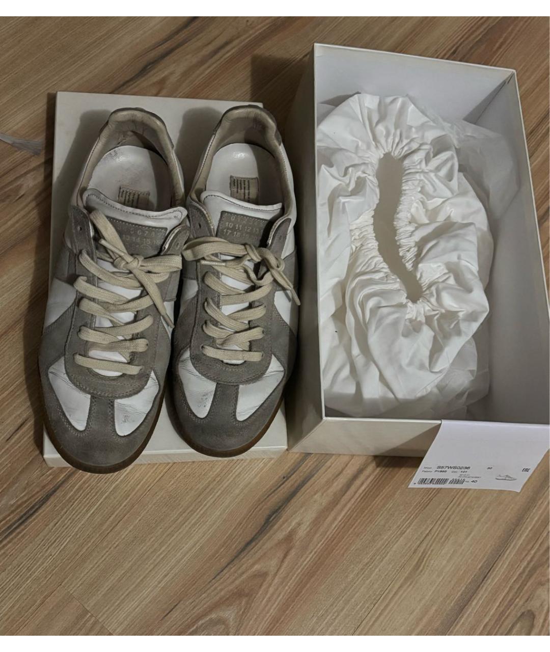 MAISON MARGIELA Белые кожаные низкие кроссовки / кеды, фото 3