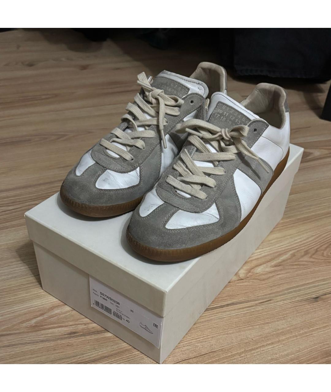 MAISON MARGIELA Белые кожаные низкие кроссовки / кеды, фото 2