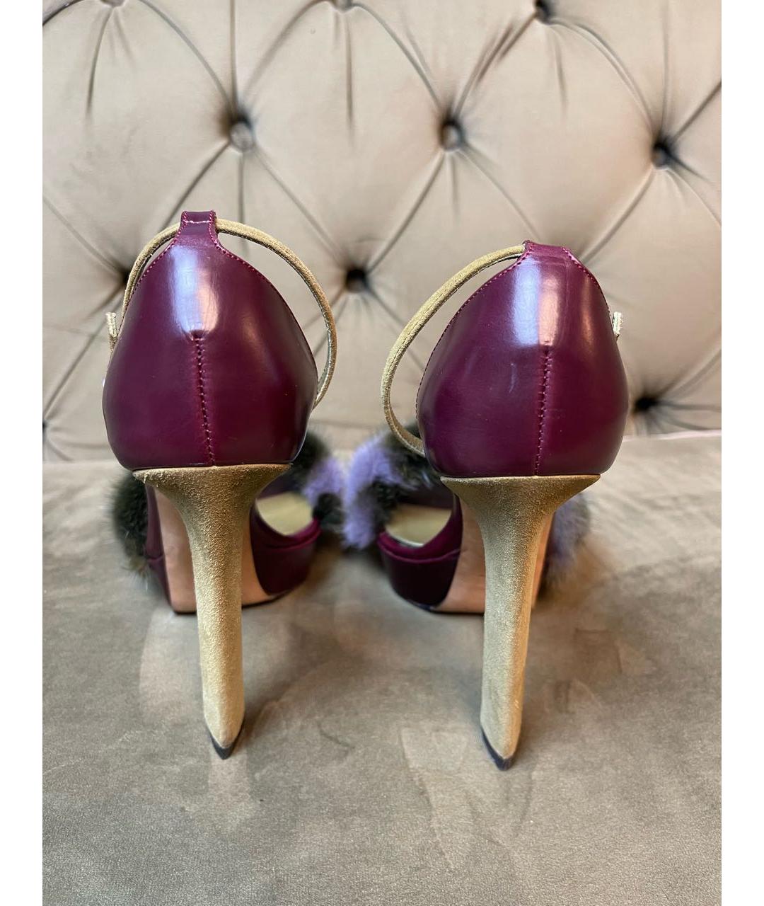 MCQ ALEXANDER MCQUEEN Бордовые кожаные босоножки, фото 4