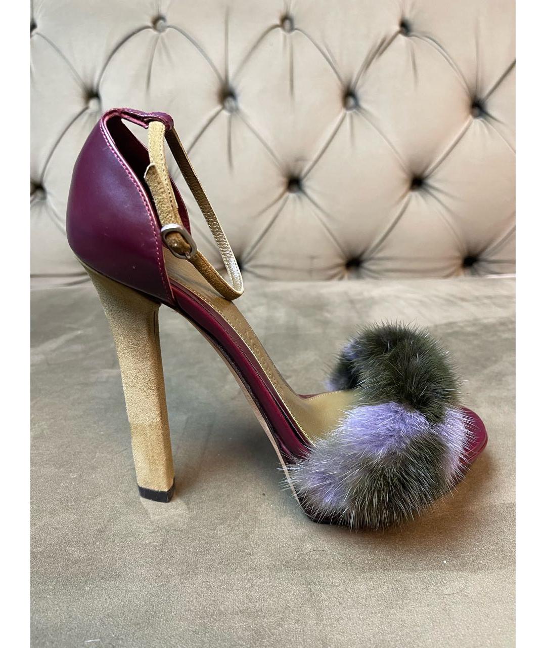 MCQ ALEXANDER MCQUEEN Бордовые кожаные босоножки, фото 7