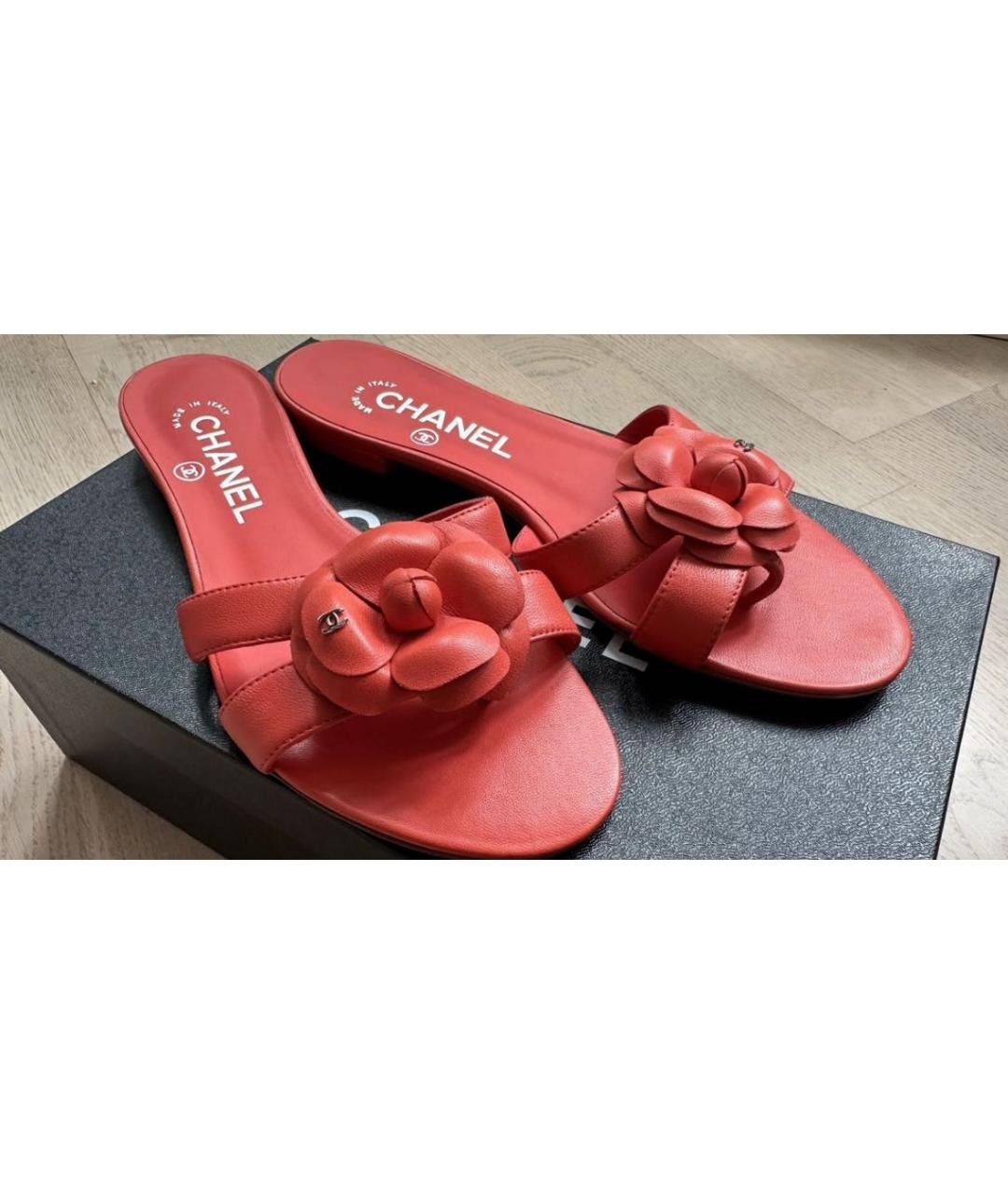 CHANEL Красные кожаные шлепанцы, фото 9
