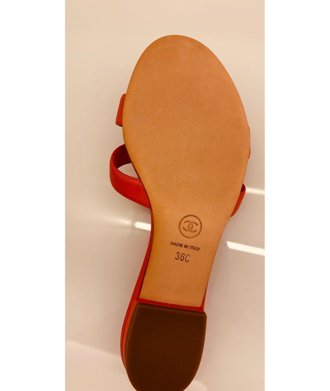 CHANEL Красные кожаные шлепанцы, фото 6