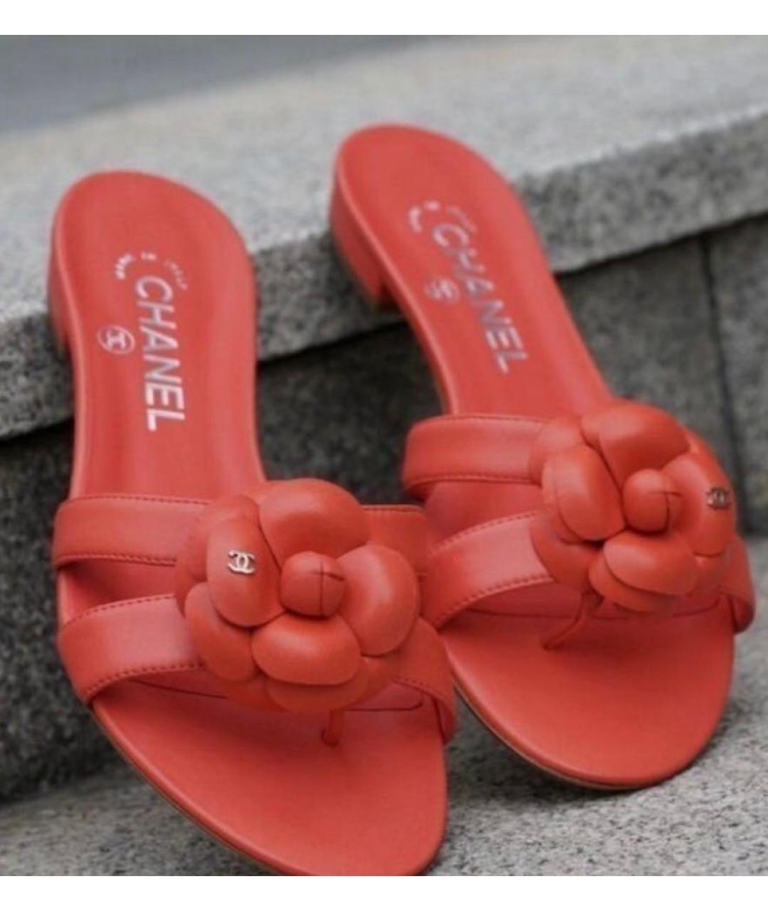 CHANEL Красные кожаные шлепанцы, фото 8