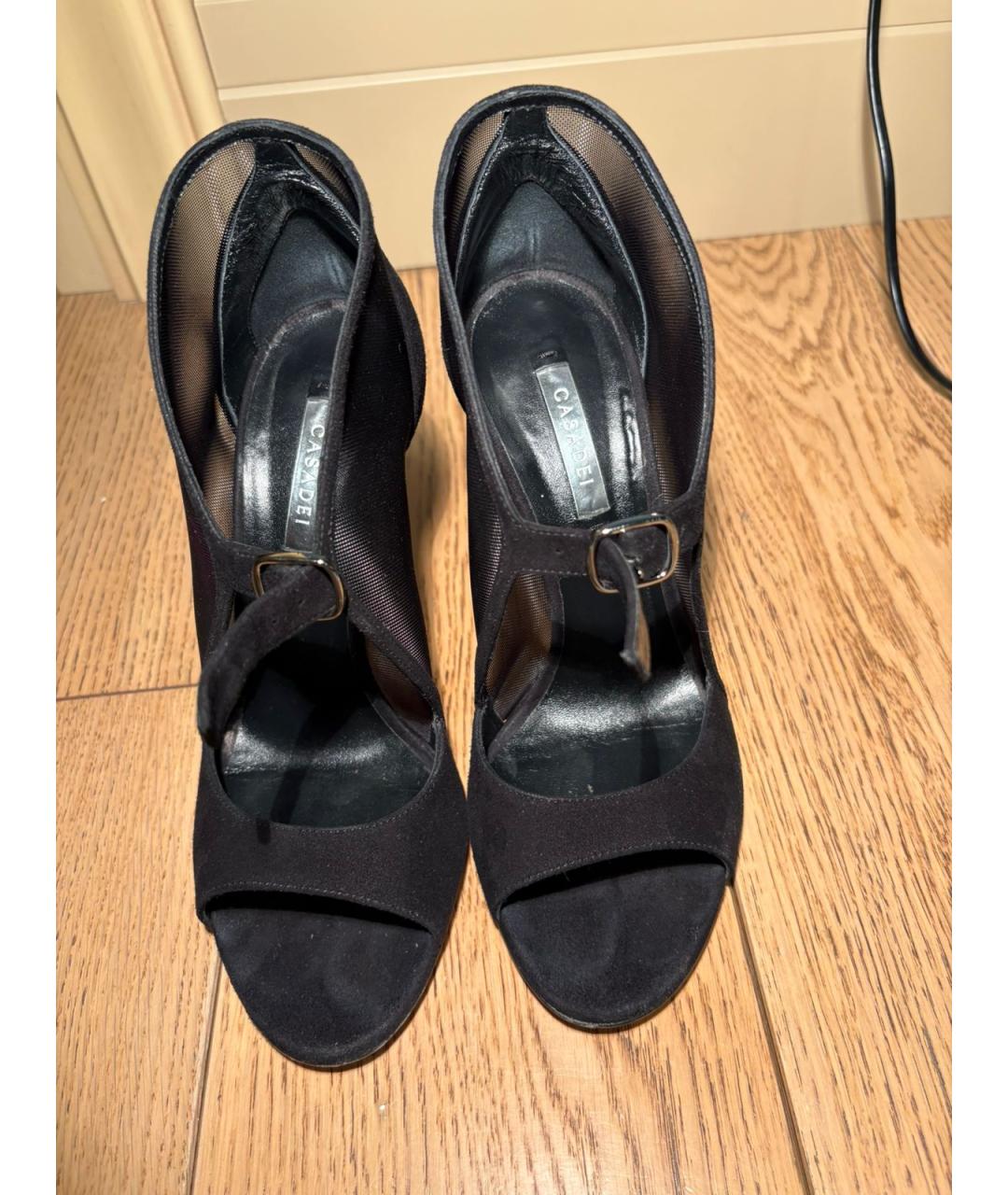 CASADEI Черные текстильные босоножки, фото 2