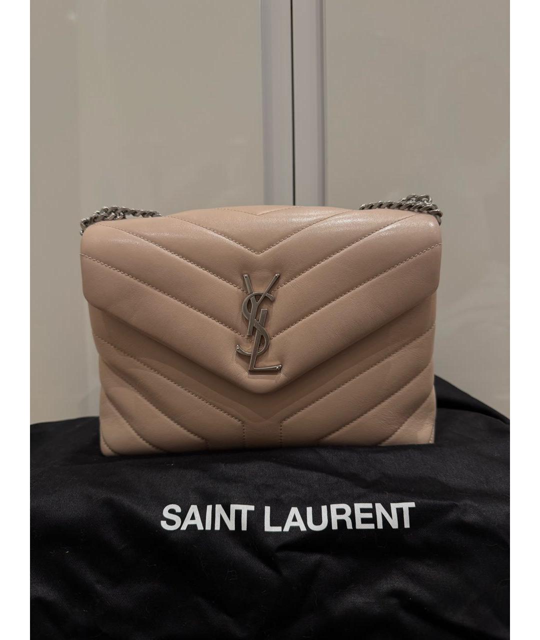 SAINT LAURENT Бежевая кожаная сумка через плечо, фото 9