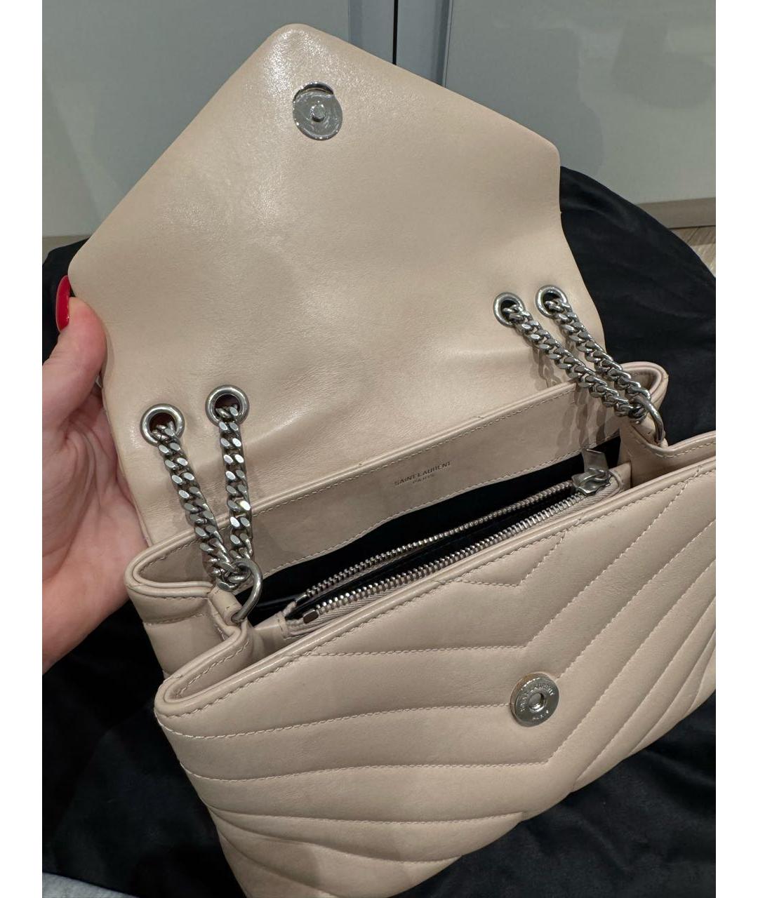 SAINT LAURENT Бежевая кожаная сумка через плечо, фото 4