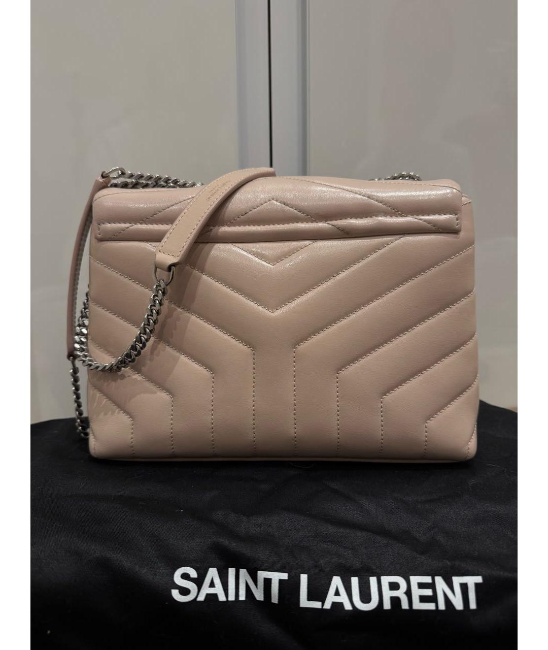 SAINT LAURENT Бежевая кожаная сумка через плечо, фото 3