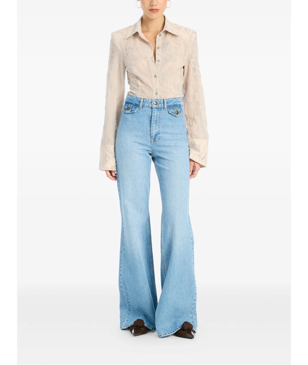 ROTATE Голубые хлопковые джинсы клеш, фото 2