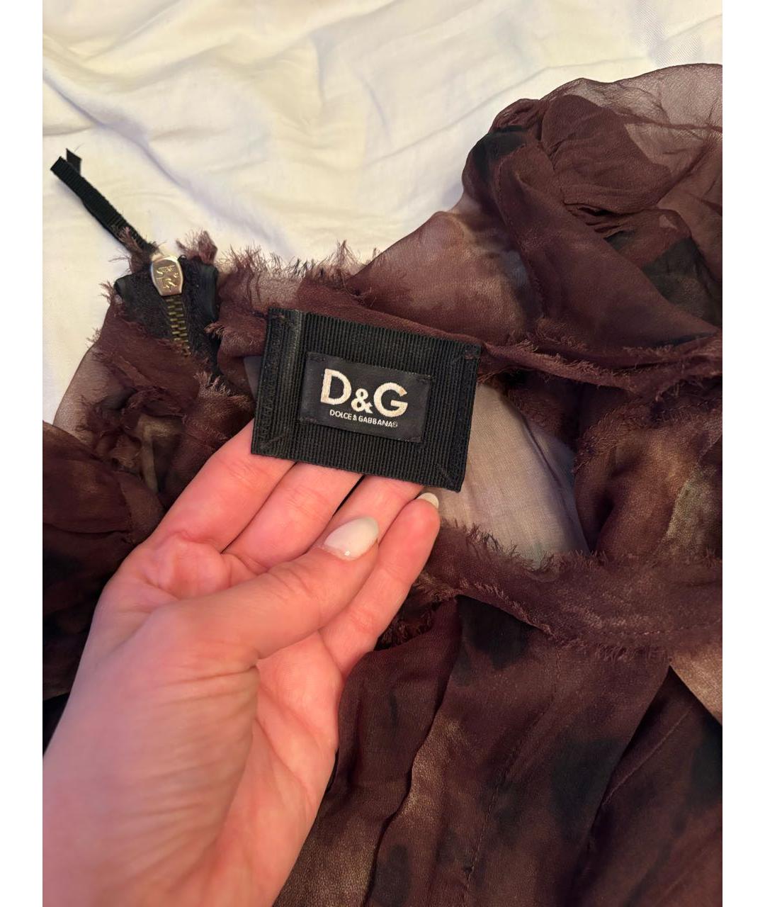 DOLCE&GABBANA Коричневое шелковое повседневное платье, фото 6