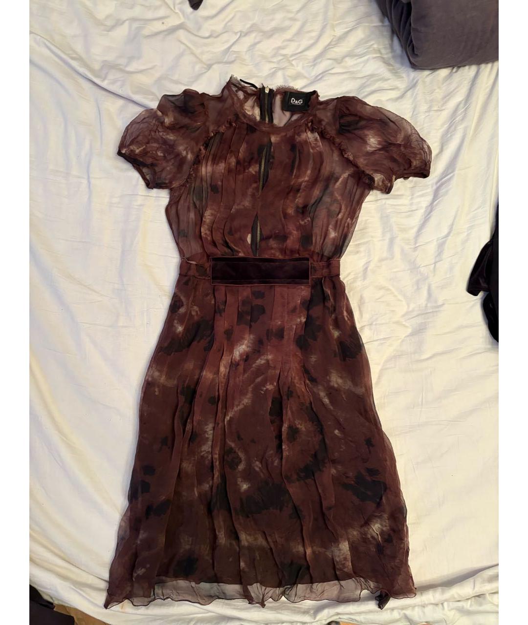 DOLCE&GABBANA Коричневое шелковое повседневное платье, фото 9
