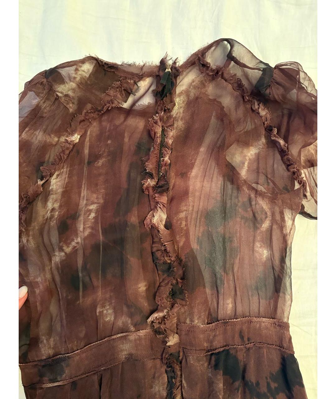 DOLCE&GABBANA Коричневое шелковое повседневное платье, фото 3