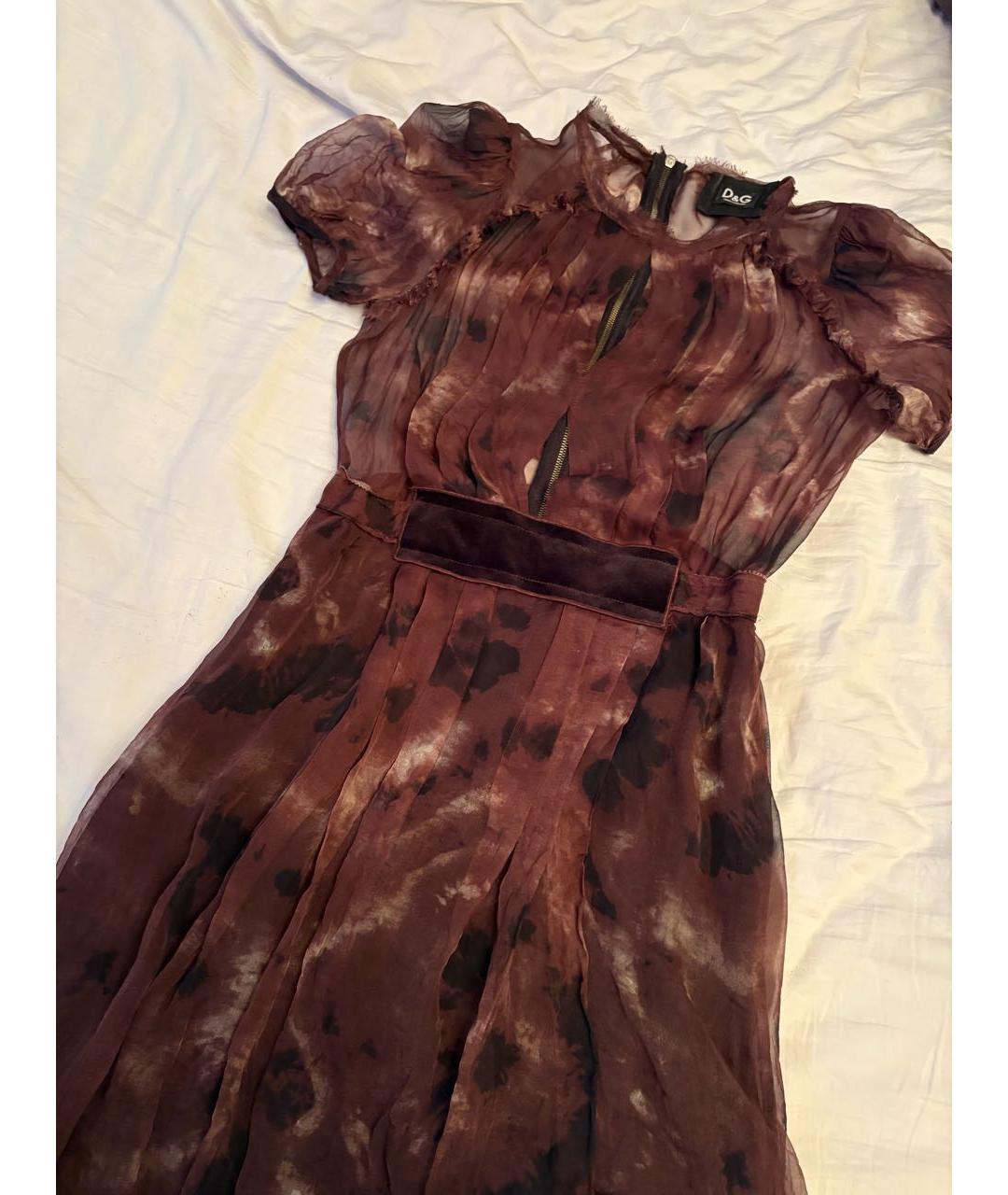 DOLCE&GABBANA Коричневое шелковое повседневное платье, фото 2