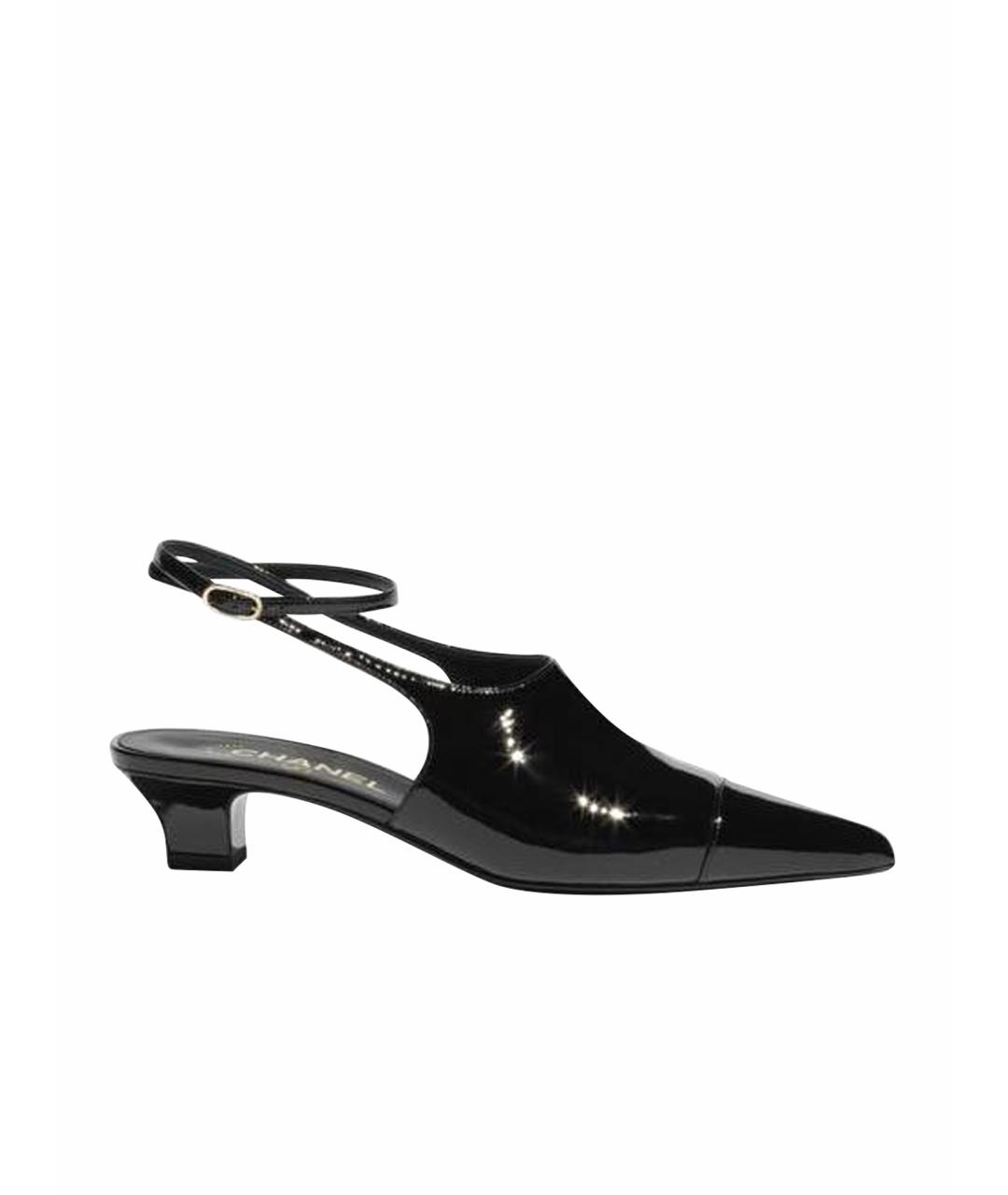 CHANEL Черные кожаные лодочки на низком каблуке, фото 1