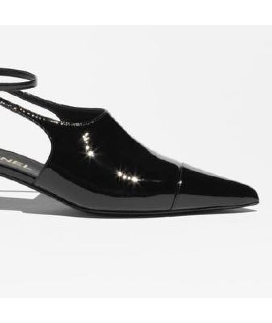 CHANEL Черные кожаные лодочки на низком каблуке, фото 2