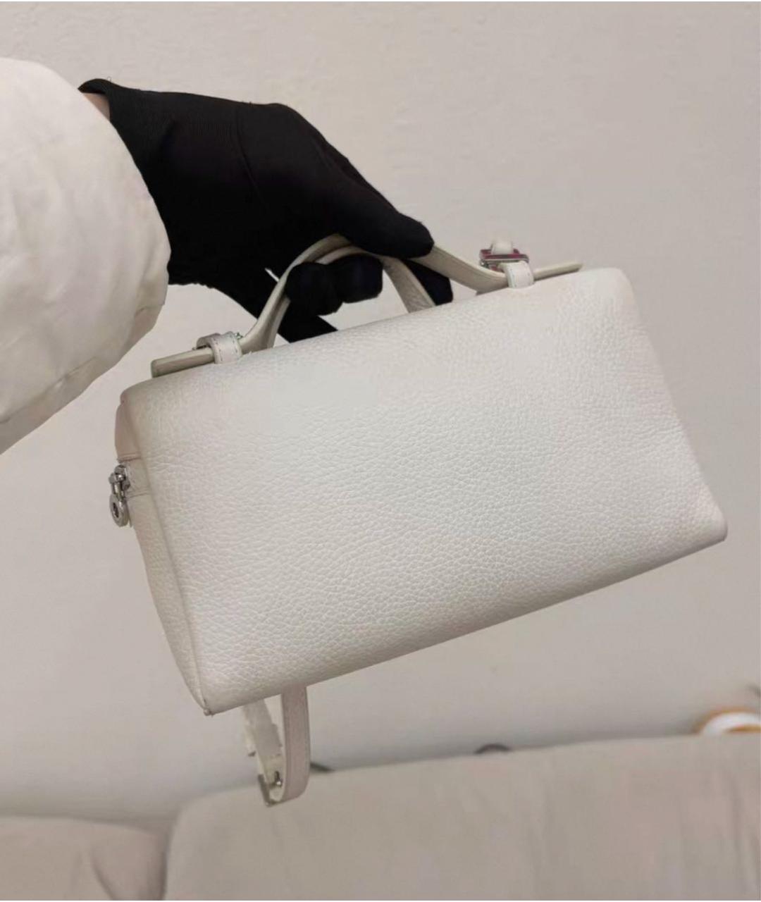 LORO PIANA Белая кожаная сумка через плечо, фото 3