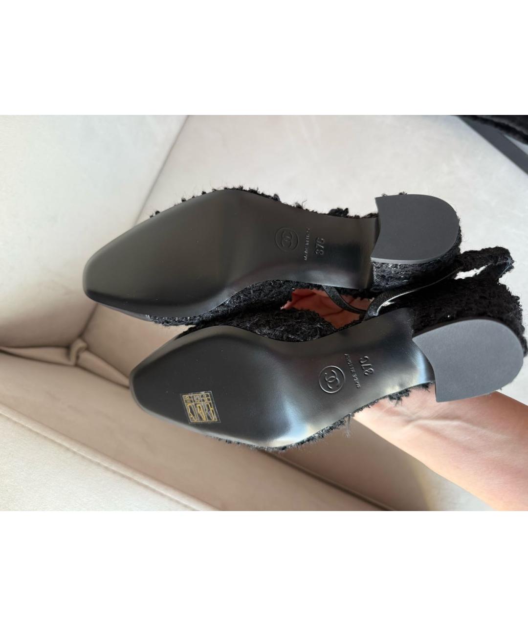 CHANEL Черные текстильные лодочки на низком каблуке, фото 5