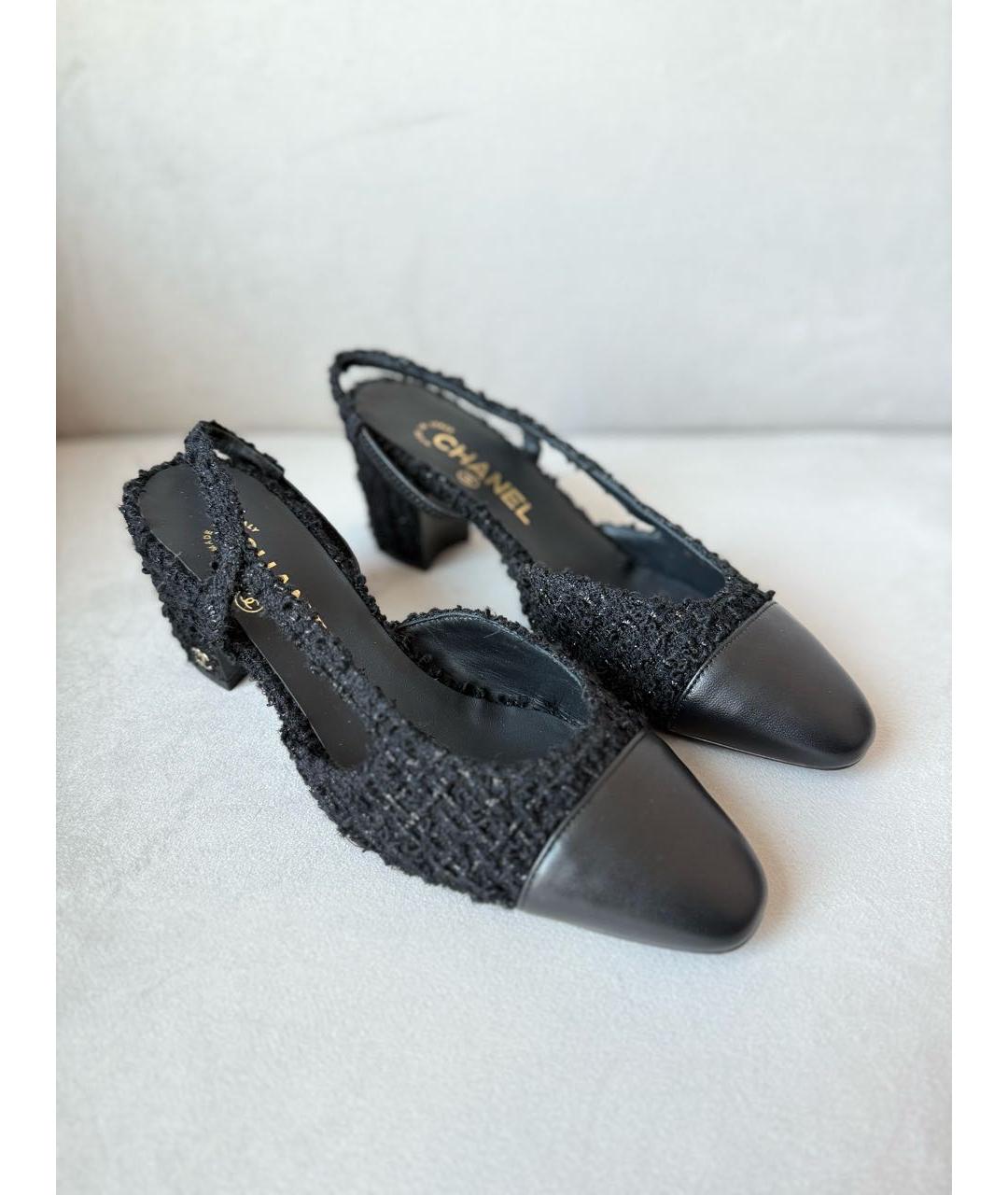 CHANEL Черные текстильные лодочки на низком каблуке, фото 8