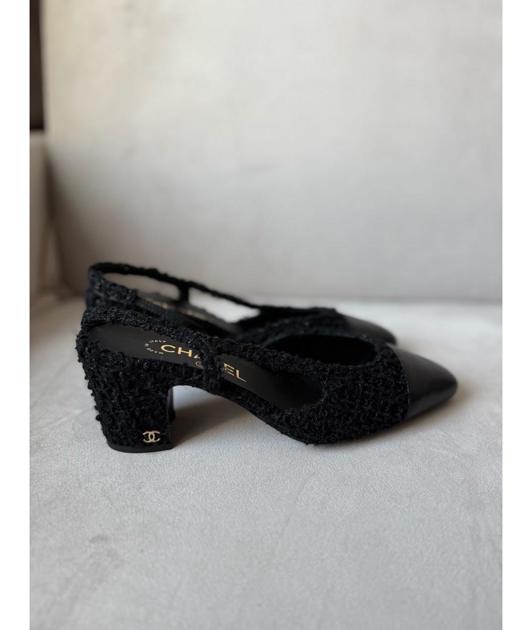 CHANEL Черные текстильные лодочки на низком каблуке, фото 2