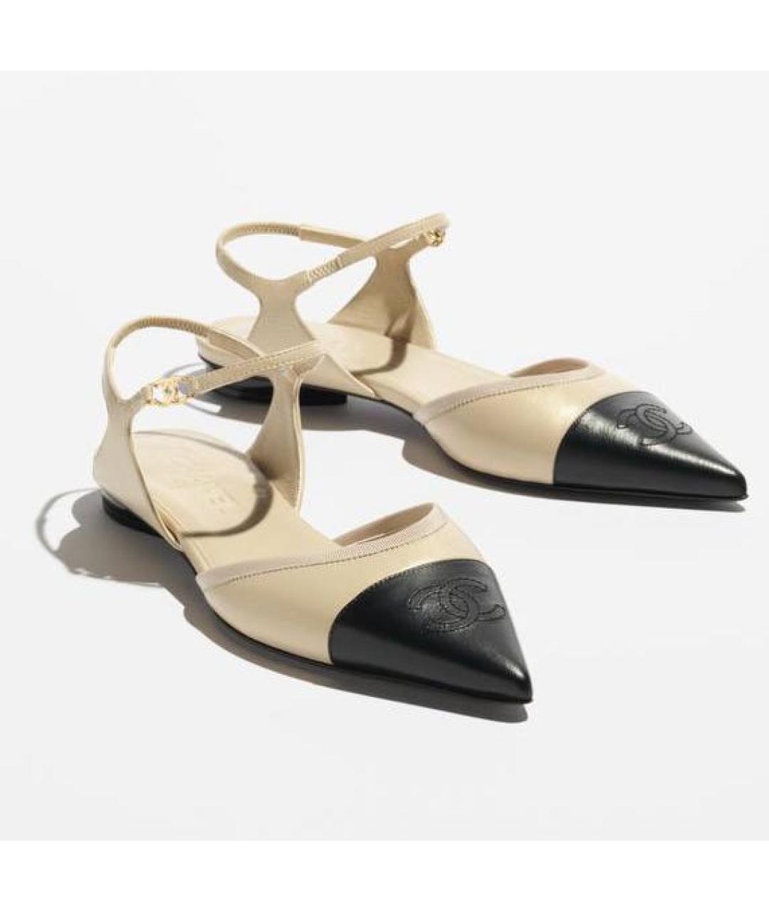 CHANEL Бежевые кожаные лодочки на низком каблуке, фото 2