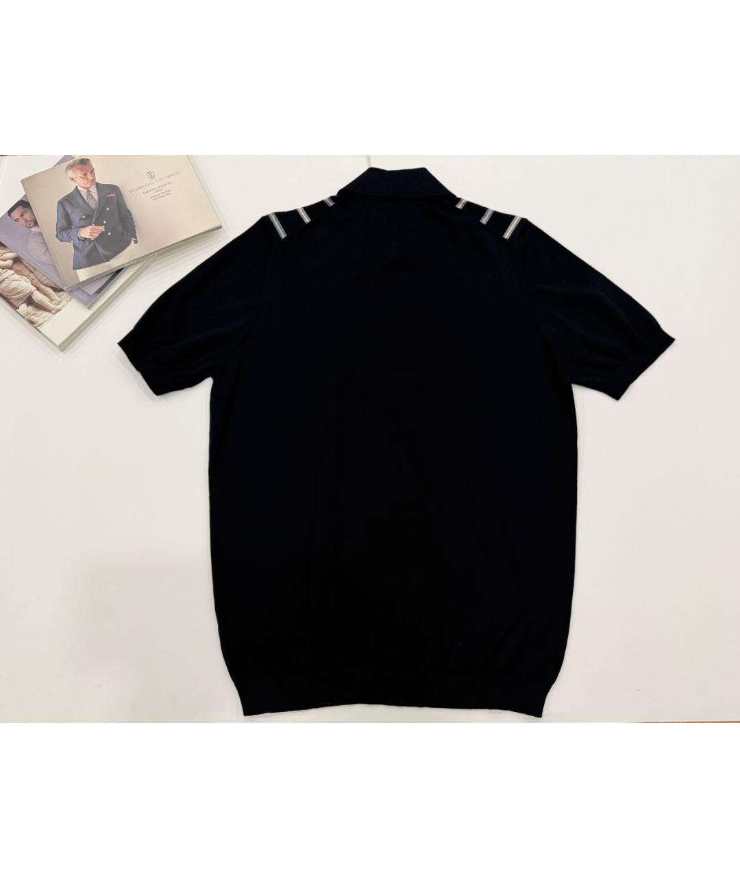 BRUNELLO CUCINELLI Черное хлопковое поло с коротким рукавом, фото 2