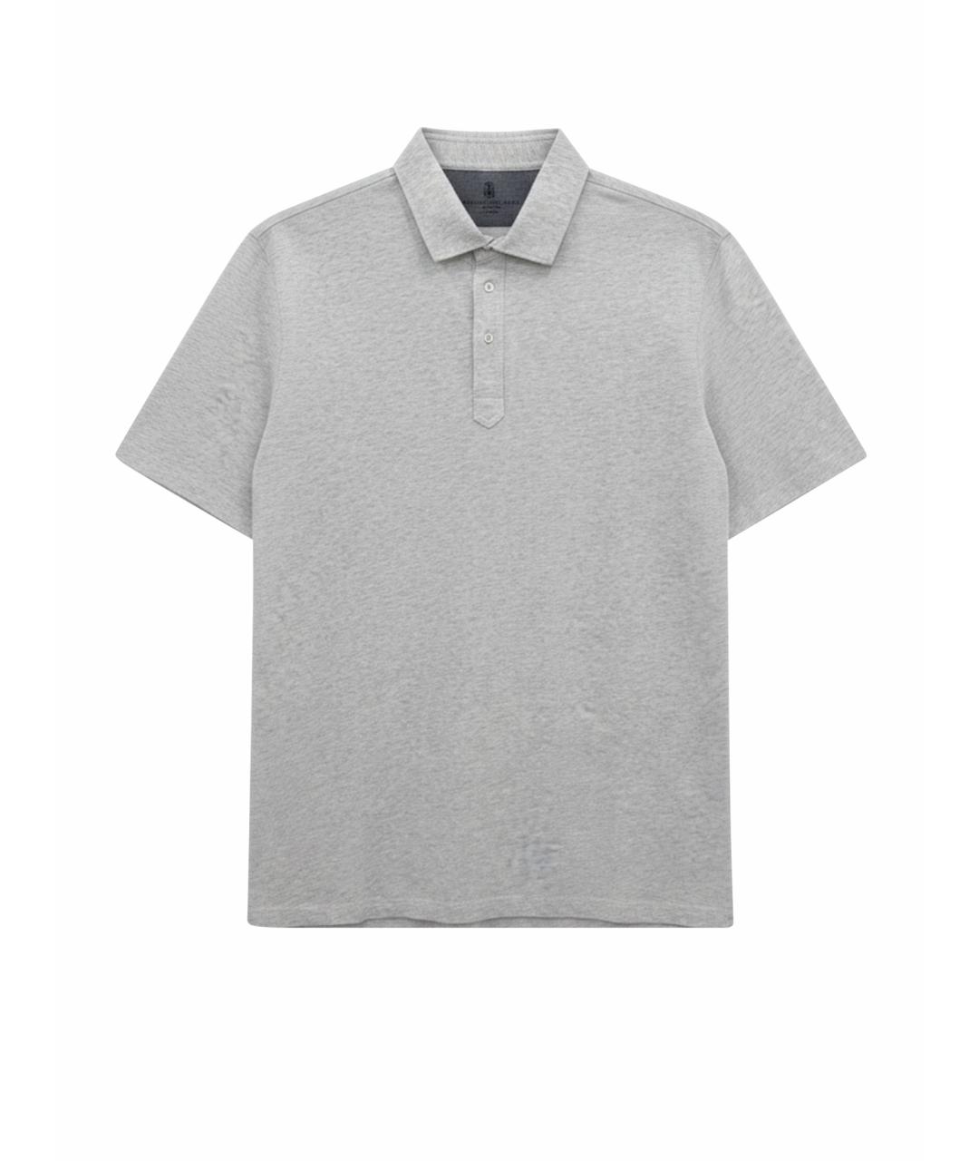 BRUNELLO CUCINELLI Серое хлопковое поло с коротким рукавом, фото 1