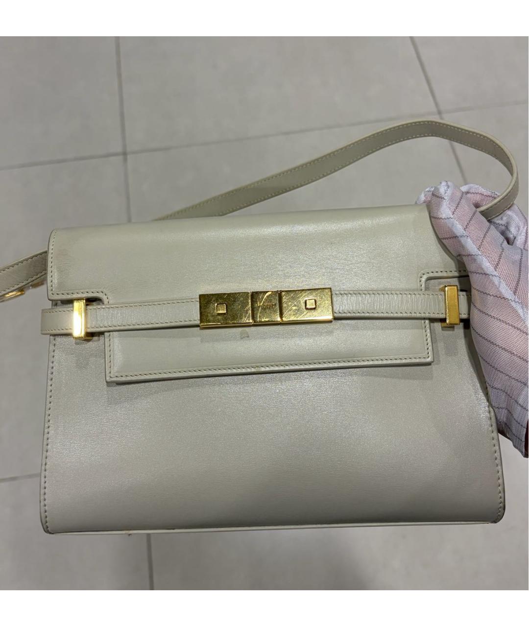 SAINT LAURENT Белая кожаная сумка через плечо, фото 2