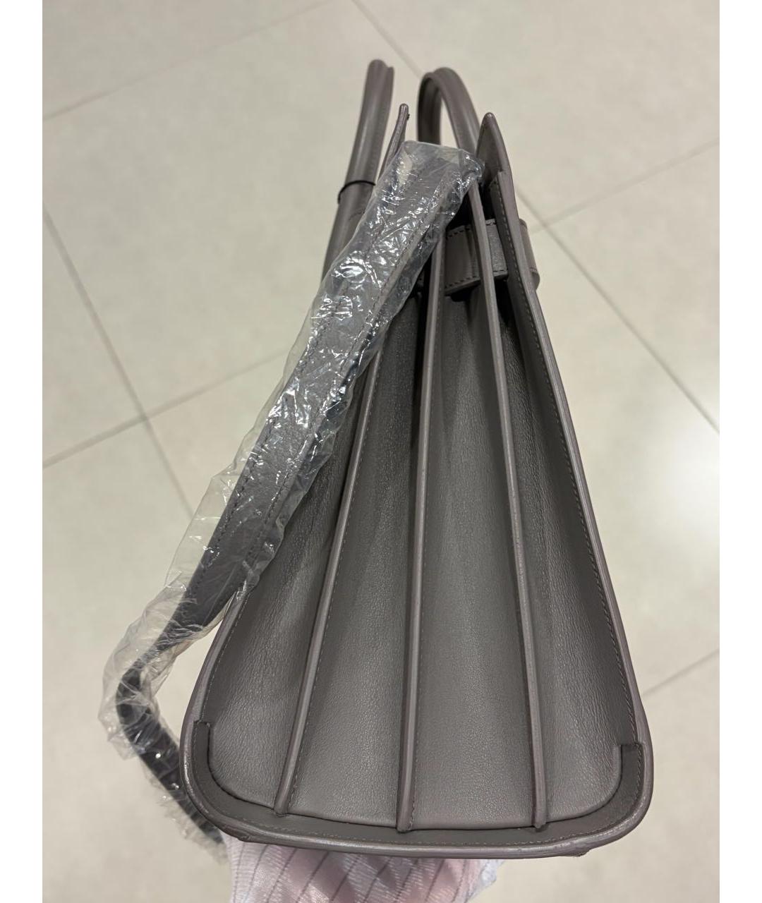 SAINT LAURENT Серая кожаная сумка с короткими ручками, фото 4