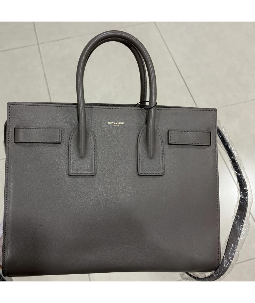 SAINT LAURENT Серая кожаная сумка с короткими ручками, фото 2