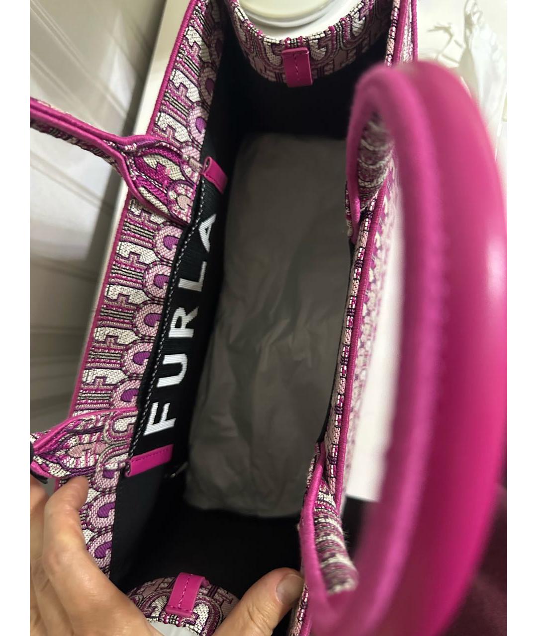 FURLA Розовая жаккардовая сумка тоут, фото 4