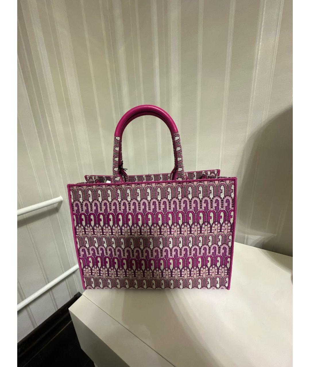 FURLA Розовая жаккардовая сумка тоут, фото 6