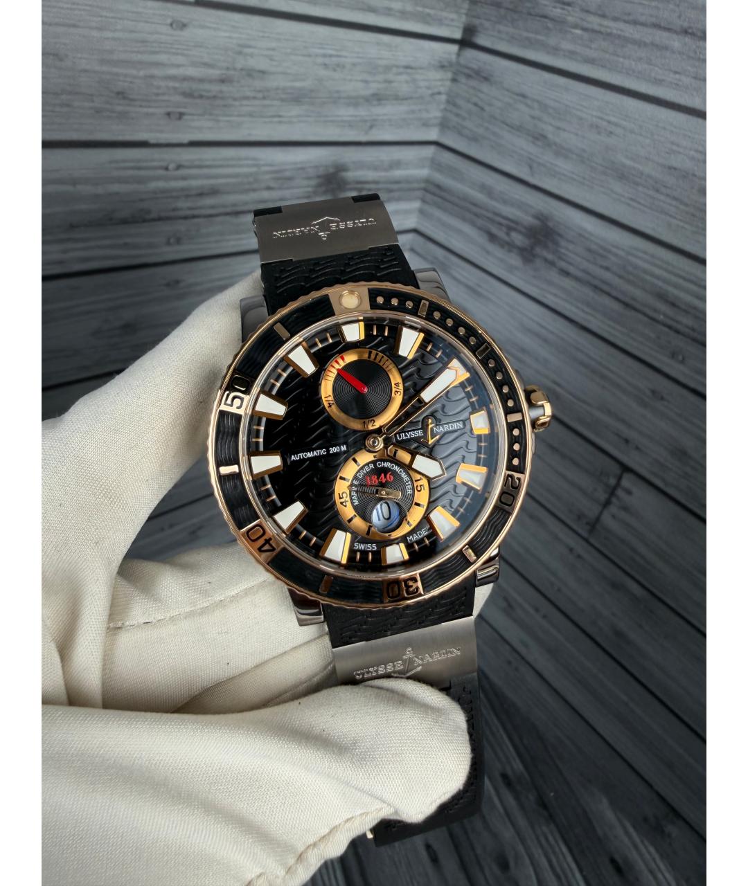 Ulysse Nardin Черные часы из розового золота, фото 3