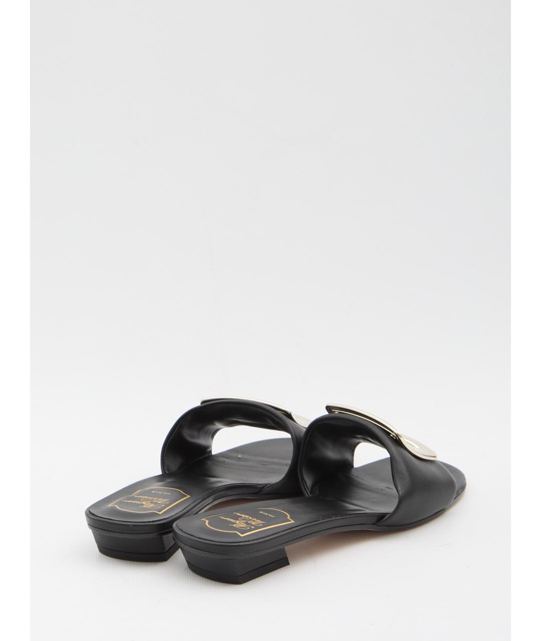 ROGER VIVIER Черные кожаные шлепанцы, фото 3