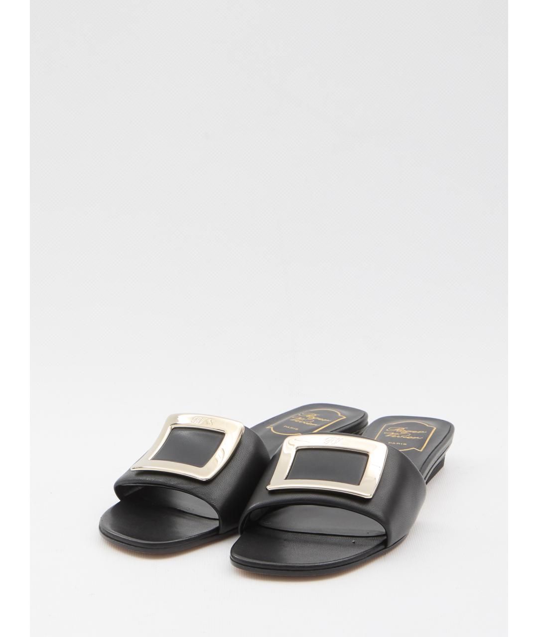 ROGER VIVIER Черные кожаные шлепанцы, фото 2