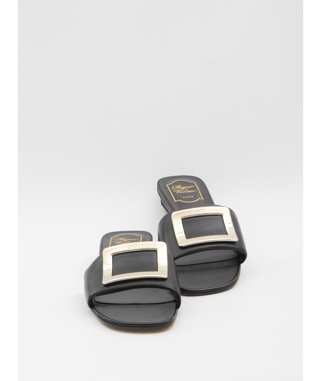 ROGER VIVIER Черные кожаные шлепанцы, фото 5