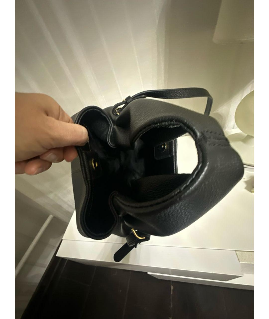 POLENE Черная кожаная сумка с короткими ручками, фото 4