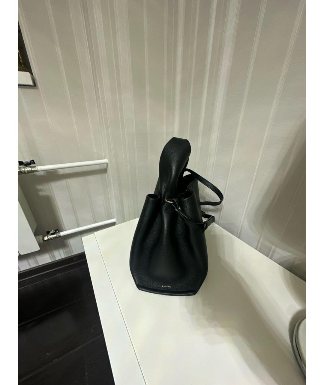 POLENE Черная кожаная сумка с короткими ручками, фото 2