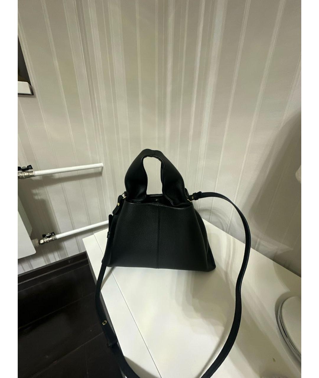 POLENE Черная кожаная сумка с короткими ручками, фото 3