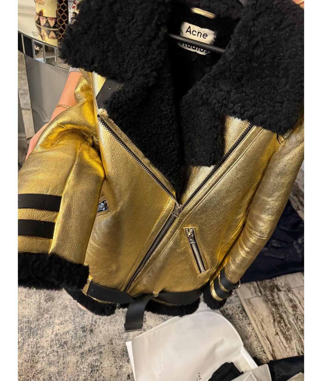 ACNE STUDIOS Золотая кожаная дубленка, фото 2
