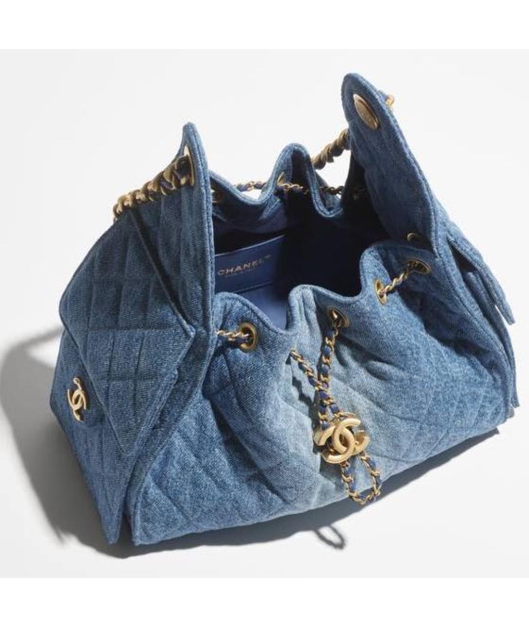 CHANEL Голубая деним сумка через плечо, фото 3