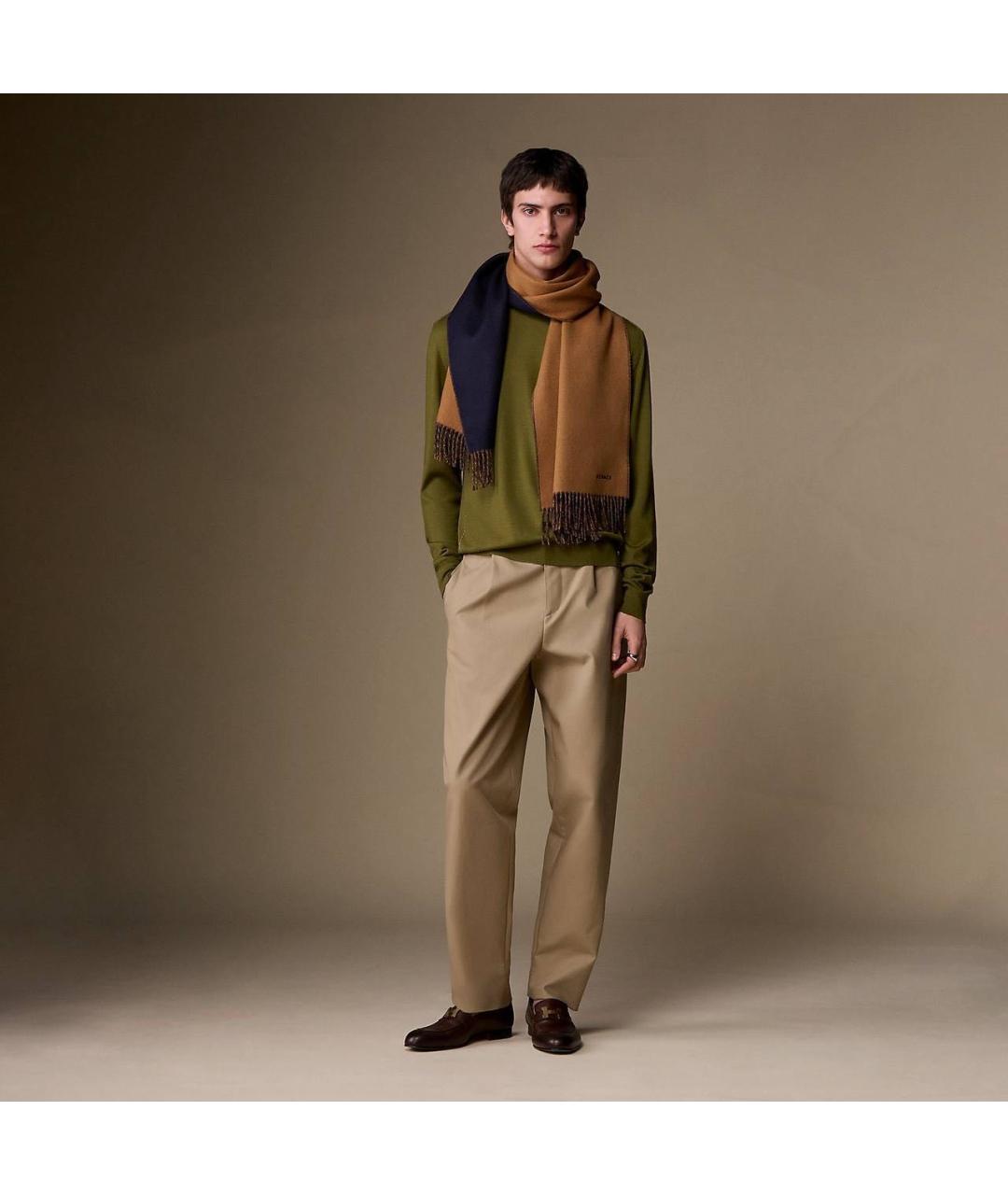 HERMES Коричневый кашемировый шарф, фото 2