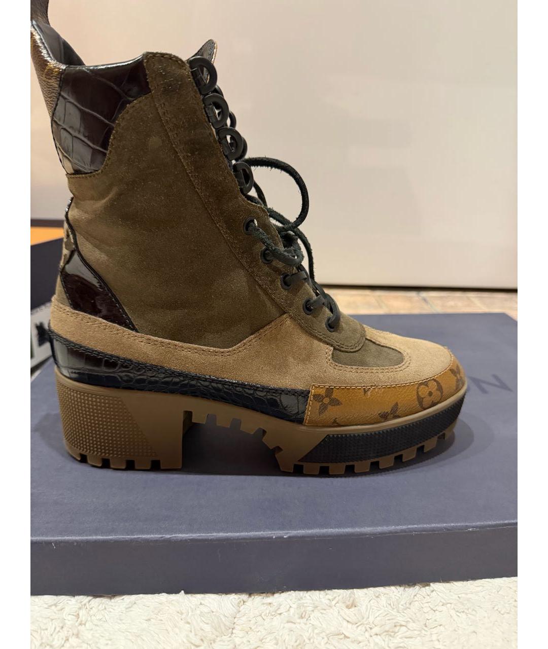 LOUIS VUITTON Хаки замшевые ботинки, фото 5