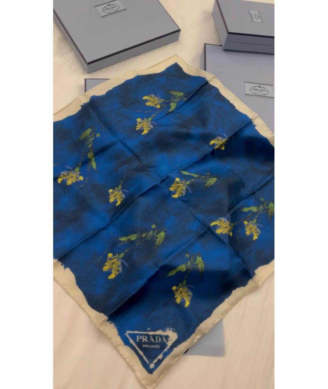 PRADA Синий шелковый платок, фото 4