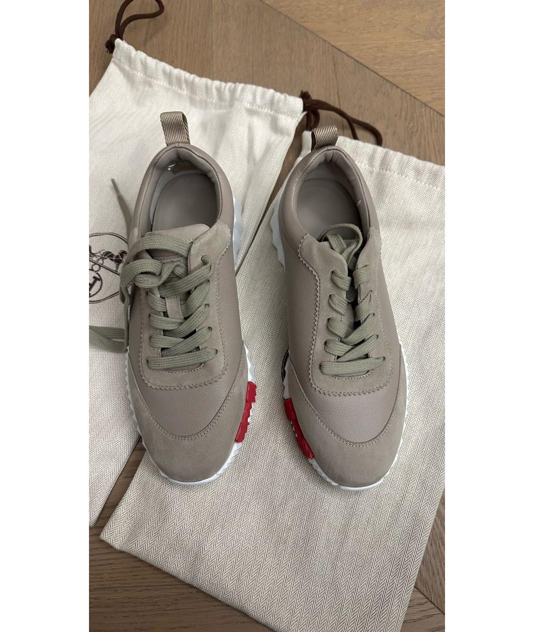 HERMES Бежевые кожаные кеды, фото 2