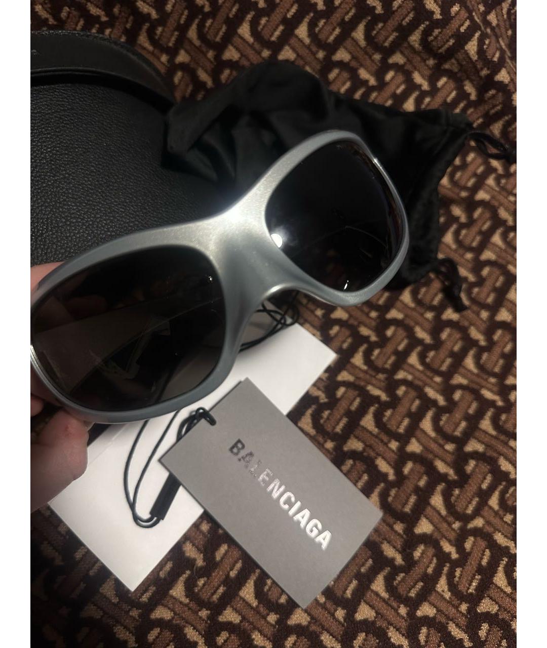 BALENCIAGA Серебряные пластиковые солнцезащитные очки, фото 6