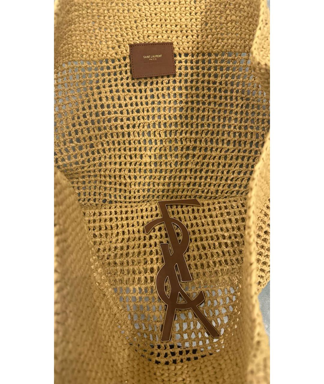 SAINT LAURENT Желтая пелетеная пляжная сумка, фото 5
