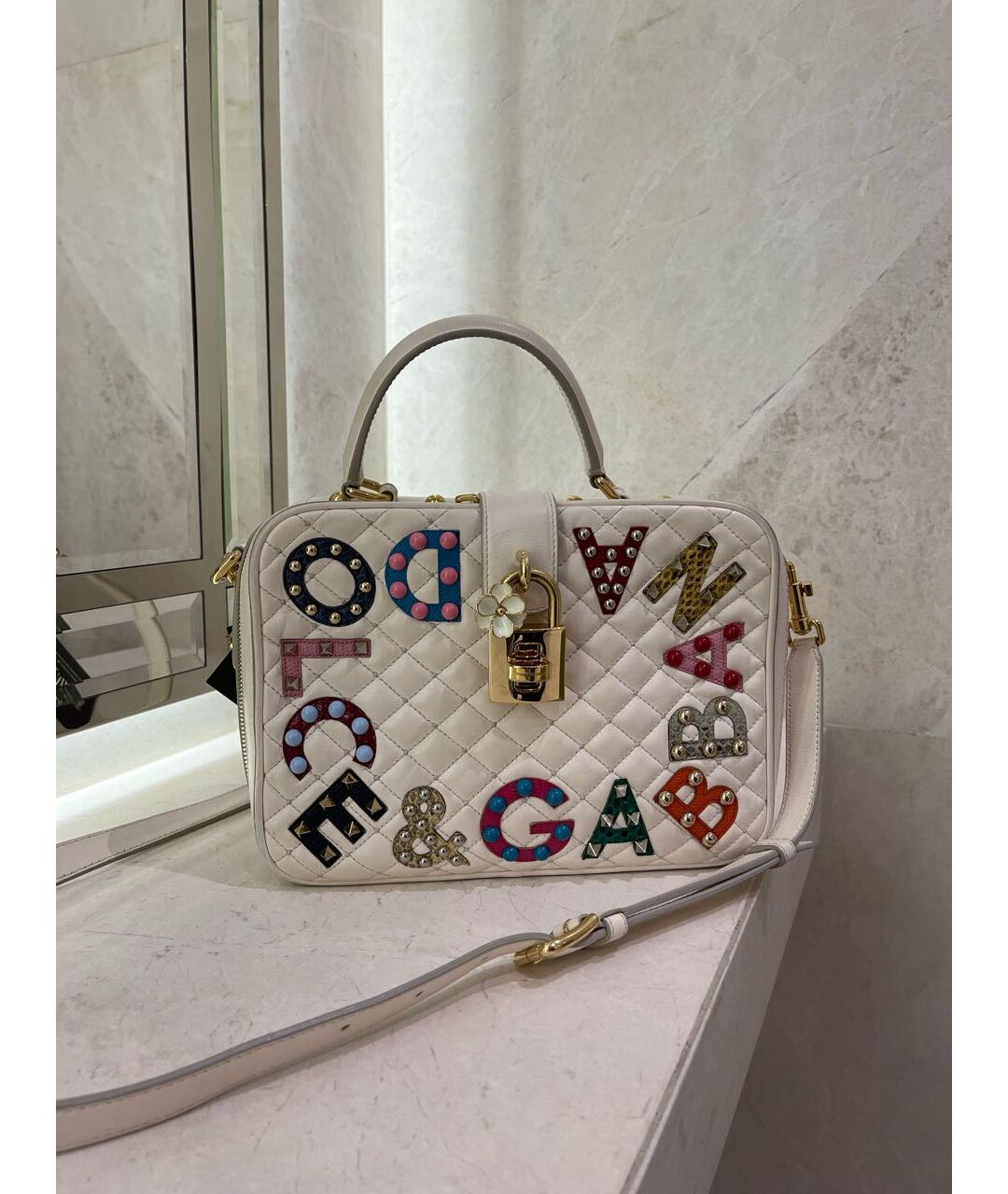 DOLCE&GABBANA Белая кожаная сумка тоут, фото 2
