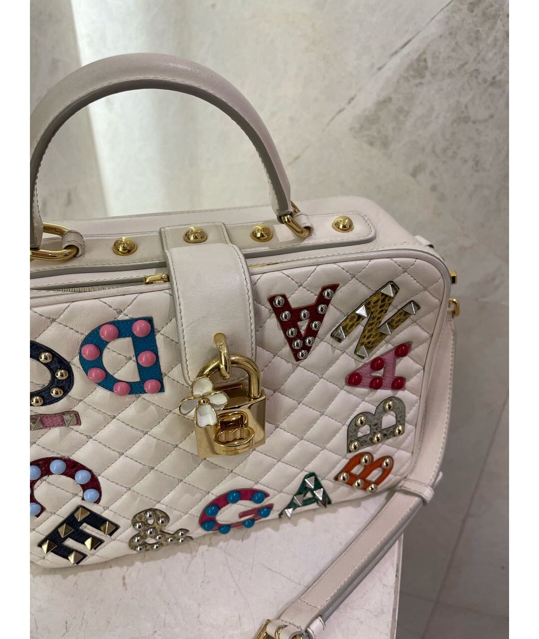 DOLCE&GABBANA Белая кожаная сумка тоут, фото 4