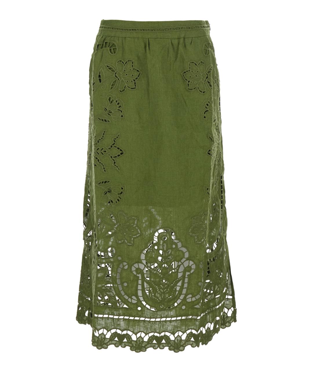 FARM RIO Зеленая льняная юбка миди, фото 1