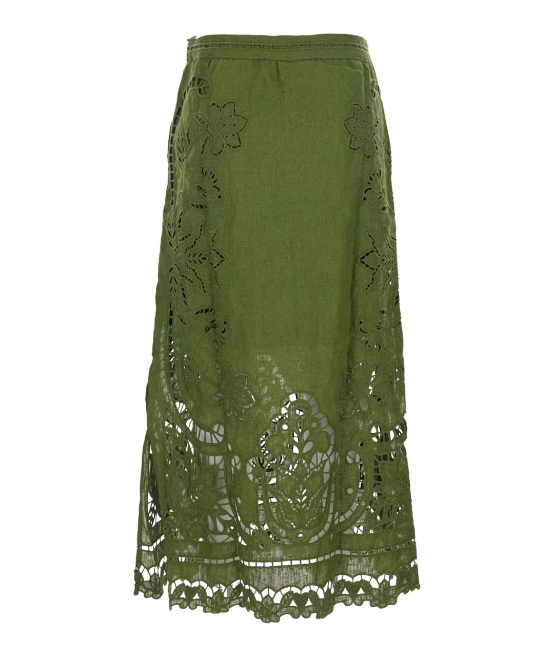 FARM RIO Зеленая льняная юбка миди, фото 2