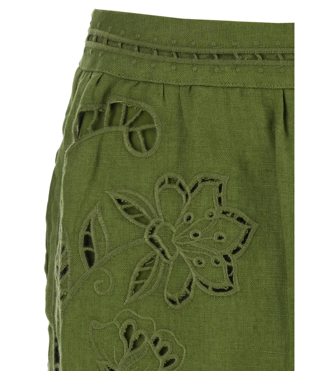 FARM RIO Зеленая льняная юбка миди, фото 3